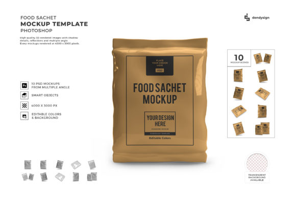 Food Sachet 3D Mockup Template Bundle