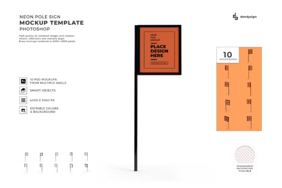 Neon Pole Sign 3D Mockup Template Bundle